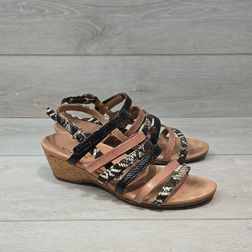 Vionic Women Tess Ray Snk Light Multi-Color Wedge Sandals Shoes Sz 8.5